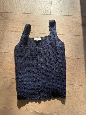 Sezane Navy Blue Knitted Tank Top, Front Button